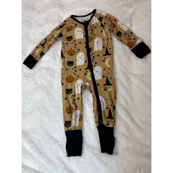 Emerson & Friends Bamboo Zip Pajama Halloween Brown Cat Ghost Stars Moon 12–18M* - Picture 2 of 9